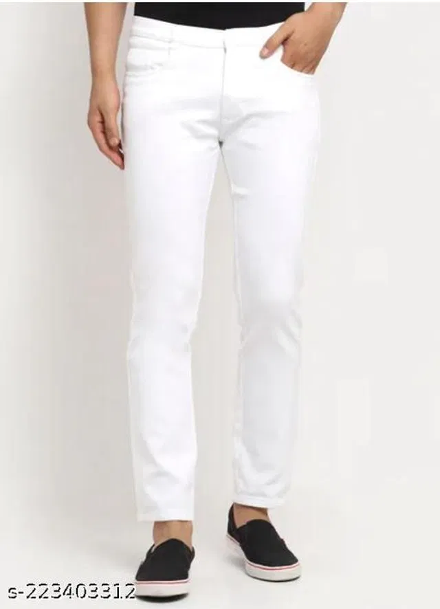 Denim Slim Fit Jeans for Men (White, 30)