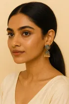 Women's Silver Oxidised Jhumka Earrings Combo with Mirror Work 