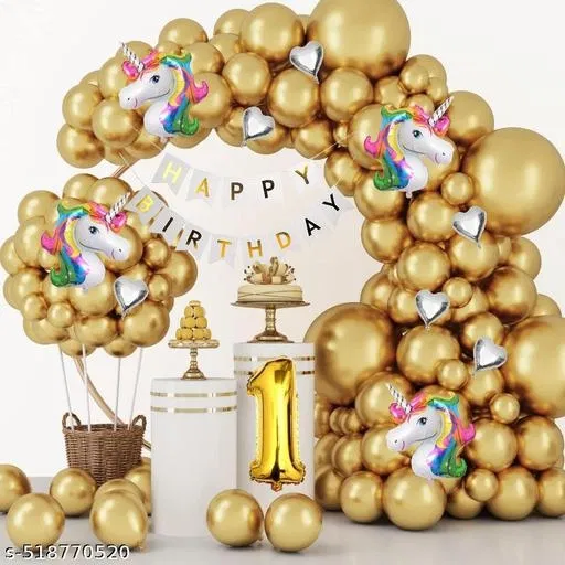 62 Pcs 1st Birthday Decoration kit, Golden, Set of 1