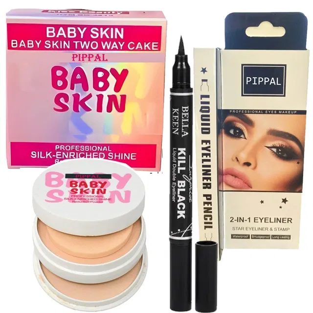 Pippal Baby Skin Compact (20 g) with 2 in 1 Eyeliner (Set of 2)