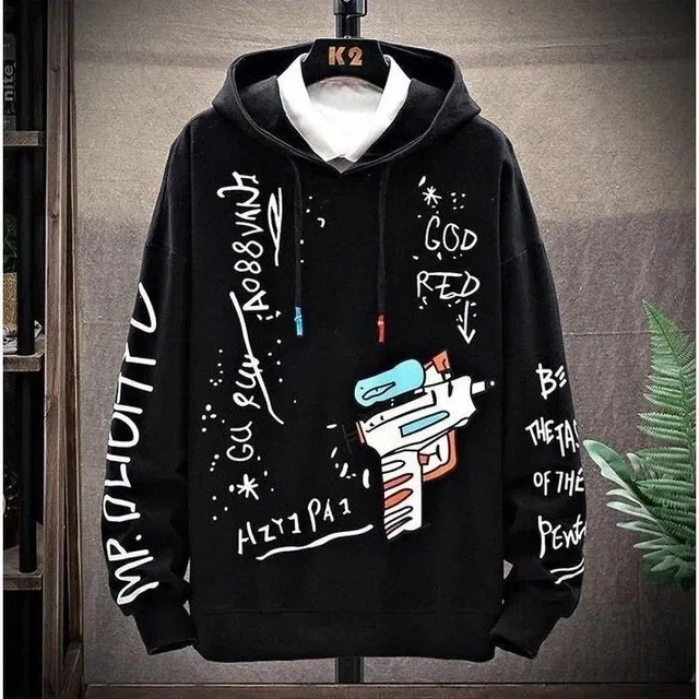 Fleece Printed Hoodie for Men (Black, M)