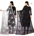Net Self Design Dupatta for Women, Black 
