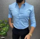 Full Sleeves Solid Shirt for Men (Blue, M)