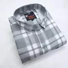Cotton Blend Checked Shirt for Men, L-Grey 