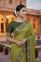 Bollywood Green Chiffon/Satin Embroidered Saree for Women