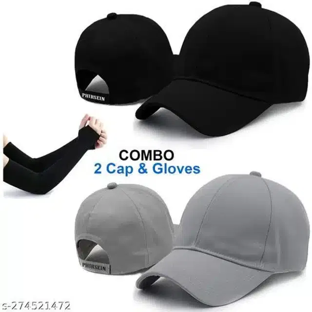 Cotton Caps & Arm Sleeves for Men & Women (Black & Grey, Set of 3)