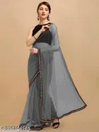 Net Embellished Saree For Women, Grey