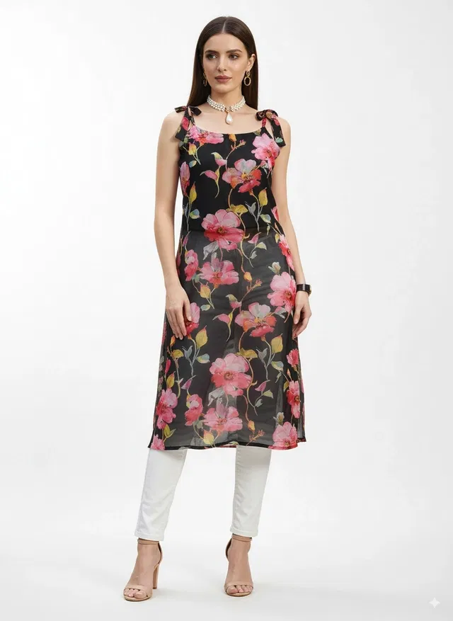 Sleeveless Kurti for Women (Black, M)
