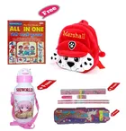 Combo of Kids Cartoon Bag Backpack, All In One Book, Water Bottle & Gift Set Geometry Set 