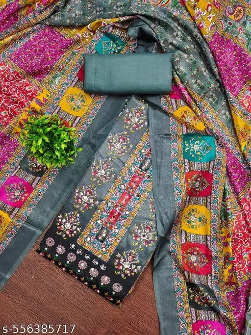 Printed Patiala Suits (Grey, 6.45 meter (XL)) (Grey, 6.65 meter for Women (XXL)