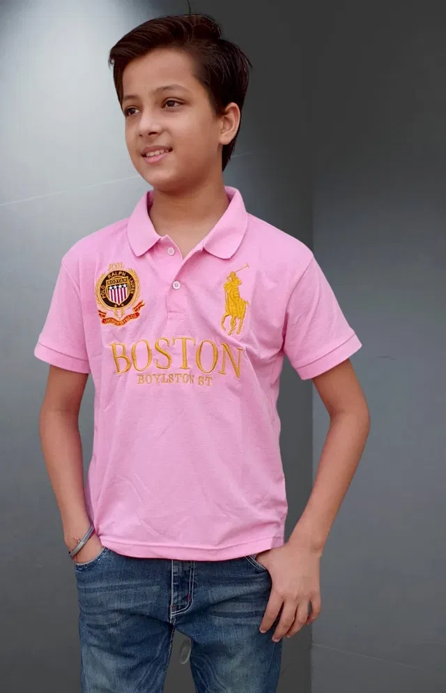 Half Sleeves Printed T-Shirt for Boys (Pink, 32)
