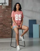 Cotton Blend Printed T-shirt for Women, Pink 