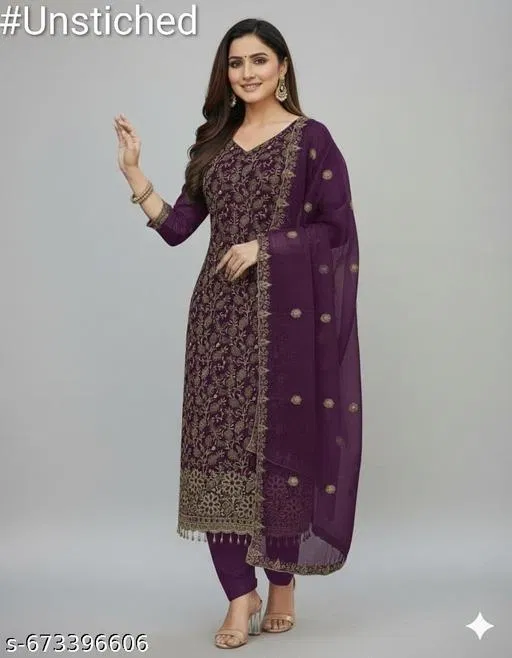Embroidered Punjabi/All Over Suits for Women (Purple, 5.85 meter (S)) (Multicolor, 6.05 meter (M)
