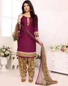 Floral Print Crepe Unstitched Suits Fabric for Women, Purple 