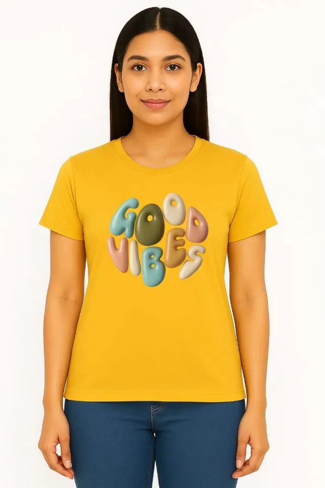 Cotton Blend Printed T-shirt for Women, Mustard (XL)