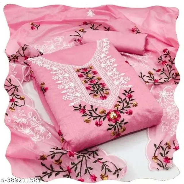 Embroidered Unstitched Suit for Women (Pink, 2.25 m)