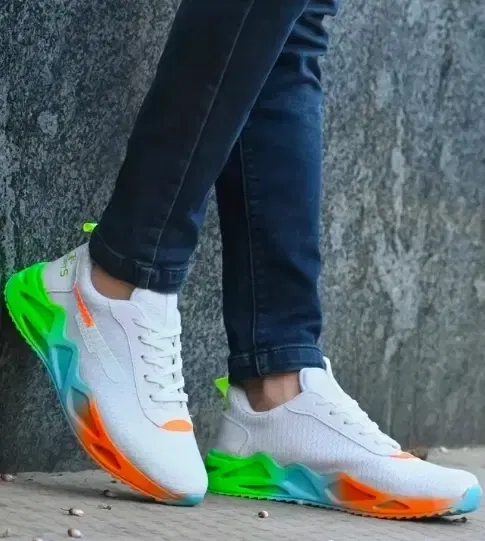PVC Casual Shoes for Men, White & Green (9)