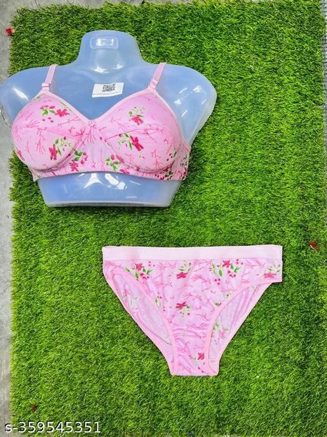 Cotton Blend Printed Lingerie Set for Women (Multicolor, 40A)