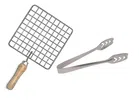 Square Stainless Steel Grill Pan with Tong (Silver, Set of 2)