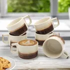 6 Pcs Ceramic Tea & Coffee Cup Set - Dual Tone Brown