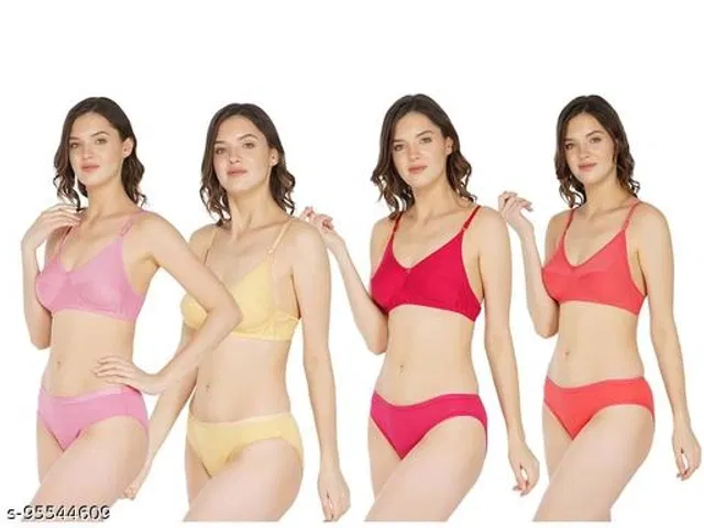 Cotton Blend Solid Lingerie Set for Women (Multicolor, 36A) (Pack of 4)