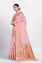 Linen Zari Woven Saree for Women 