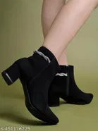 Shoetopia Solid Suede Block Heel Boots Black 