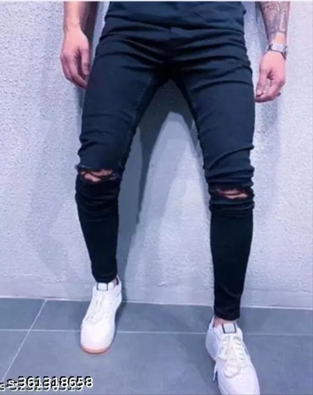 Denim Slim Fit Jeans for Men (Black, 32)