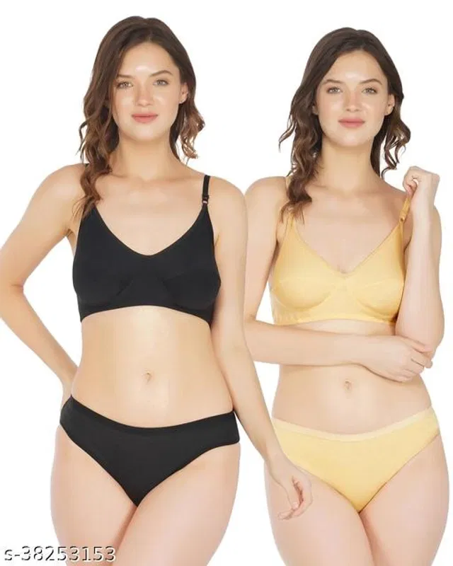 Cotton Blend Solid Lingerie Set for Women (Multicolor, 36A) (Pack of 2)