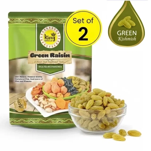 किंग अंकल ग्रीन किशमिश/ रैसिन्स 250 g (सेट ऑफ़ 2)