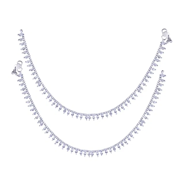 Brass Rhodium Plated Anklet Set (Silver, Set of 1)