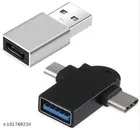 2 In 1 Type C & Micro OTG Male to USB A 3.0 Female (Black & Silver, Set of 2)