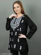 Cotton Chikankari Short Kurti for Women, Black 