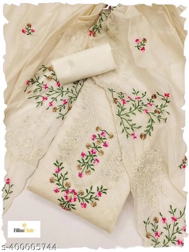 Embroidered Unstitched Suit for Women (Cream, 2.25 m)