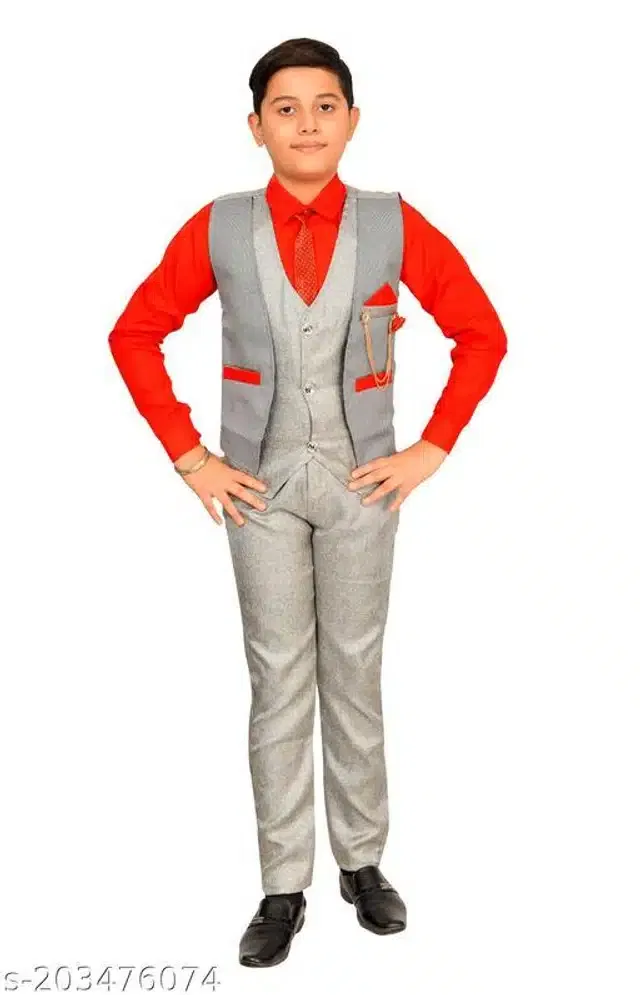 3 Pcs Coat Pant Set for Boys (Multicolor, 9-10 Years)