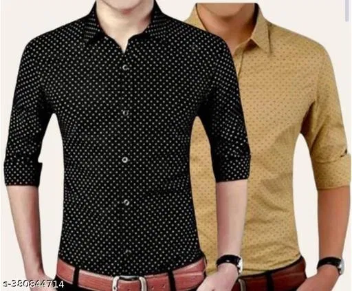 Cotton Blend Printed Shirts for Men, Black & Tan, Pack of 2 (L)