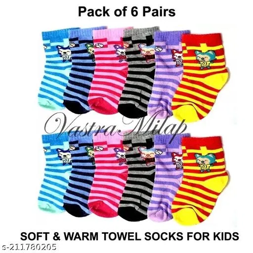 Woolen Socks for Kids (Multicolor, 6-9 Months) (Set of 6)
