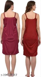 Satin Solid Nightdress for Women, Maroon & Dark Pink, Pack of 2 