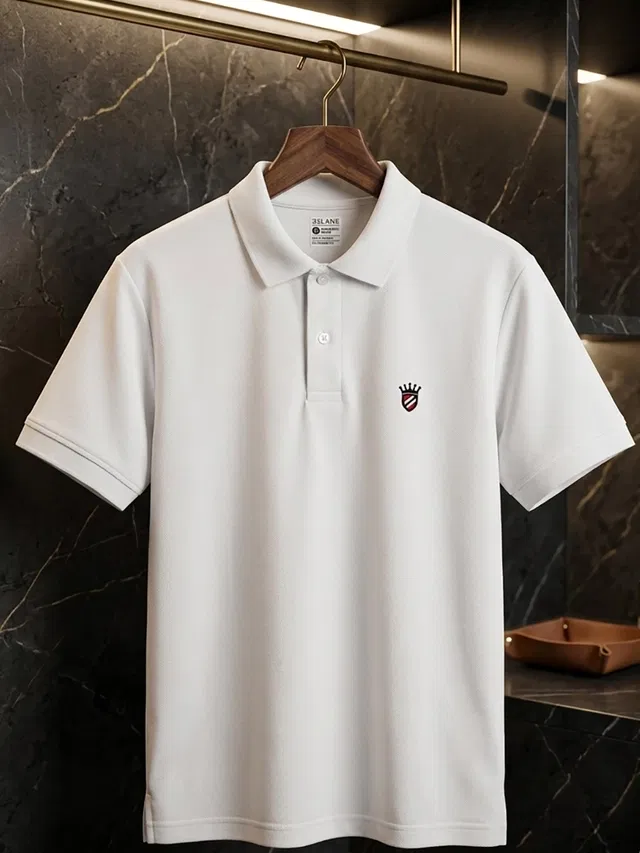 Solid Polo T-shirt for Men (White, M)