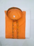 Cotton Solid Kurta Set for Men, Orange 