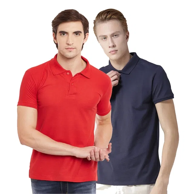 Polo Cotton Blend T-shirts Pack of 2 for Men (Multicolor, S)