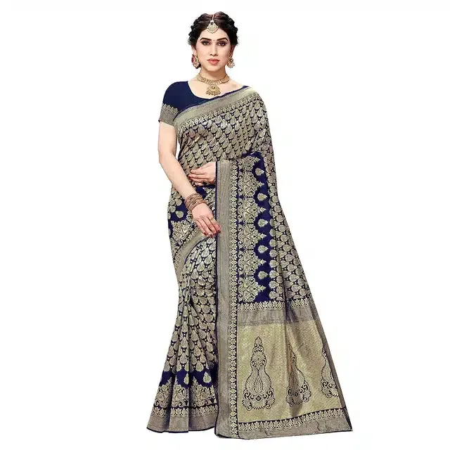 Banarasi Silk Woven Saree for Women (Navy Blue, 6 m)