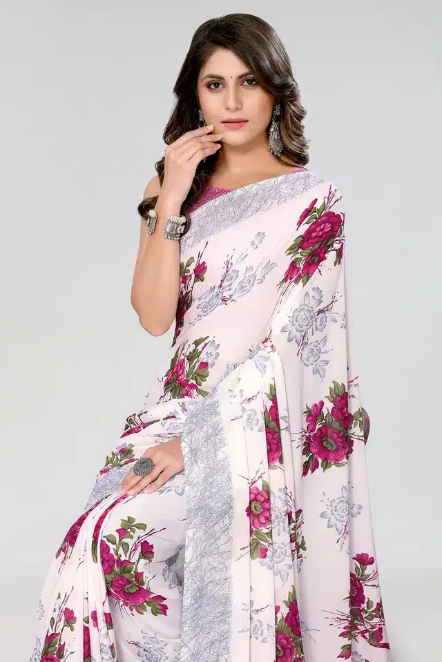 Georgette Printed Saree for Women (Pink, 6 m)