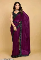 Lycra Solid Saree for Women (Wine , 6.3 m)