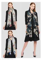 Poly Chiffon Printed Scarves for Women, Grey, Pack of 3