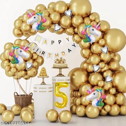 62 Pcs 5th Birthday Decoration kit, Golden, Set of 1
