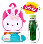 Fabric Backpack with Lunch Box & Water Bottle for Kids (Multicolor, Set of 3)