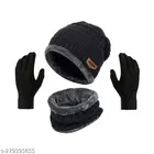Woolen Beanie Cap with Neck Scarf & Hand Gloves for Men & Women 