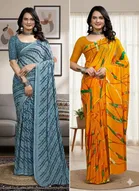 Georgette Printed Saree for Women, Multicolor, Pack of 2 