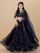 Net Embroidered Semi Stitched Lehenga for Girls 